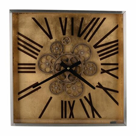 HOMEROOTS Golden Gears Roman Numeral Square Wall Clock 401324